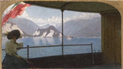 En båt på Lago Maggiore - Angelo Morbelli (1853-1919). Olja på duk av Angelo Morbelli