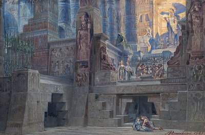 Scenografi för Opera Aida av Giuseppe Verdi, 1923. av Angelo Parravicini