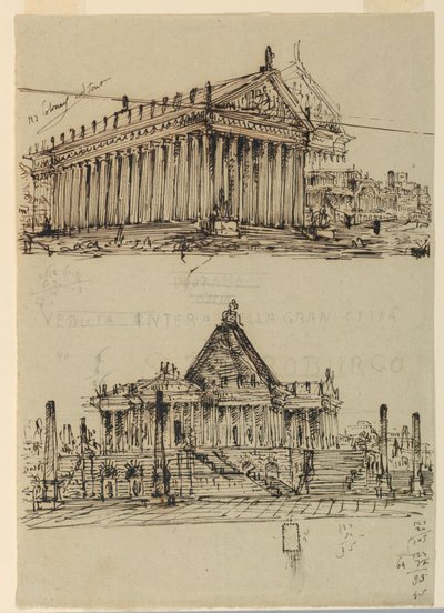 Scendesign, exteriör av tempel av Angelo Toselli