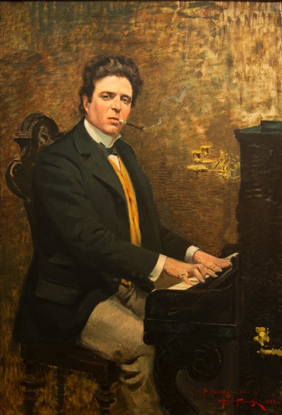 Porträtt av kompositören Pietro Mascagni 1863-1945, 1899. av Angiolo Tommasi