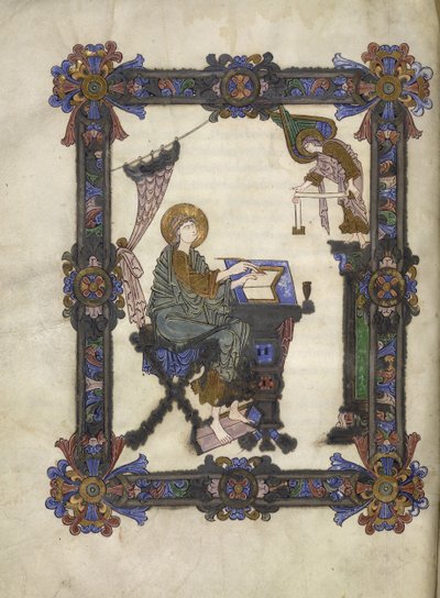 Lägg till 34890 f.10v St. Matthew, Winchester School, c.1020 (vellum) av Anglo Saxon