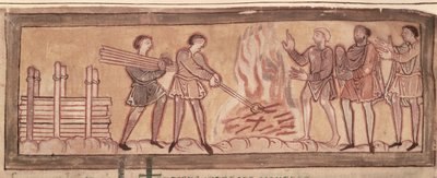 Cott Tib B V f.8 Värmning och smedja, c.1030 (vellum) av Anglo Saxon