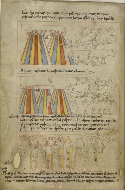 Bomull Claudius B. IV, f.23v Lot och Abraham av Anglo Saxon