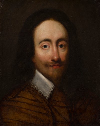Porträtt av kung Charles I (olja på förgyllt silverläder) av Anglo Flemish School