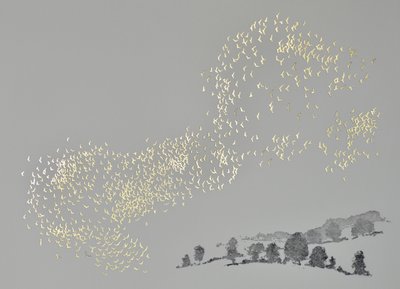 Fuga, 2017 (akvatint och lövstämpling på papper) av angus hampel