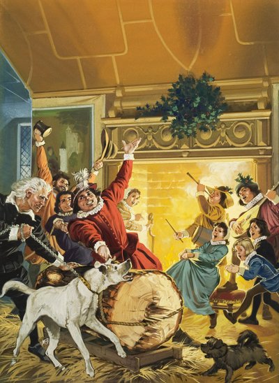 Bringing in the Yule Log (gouache på papper) av Angus McBride