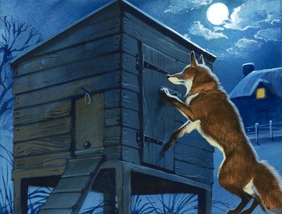 Räv vid kycklingstugan av Angus McBride