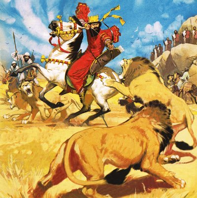 Kung Darius av Persien jagar lejon av Angus McBride