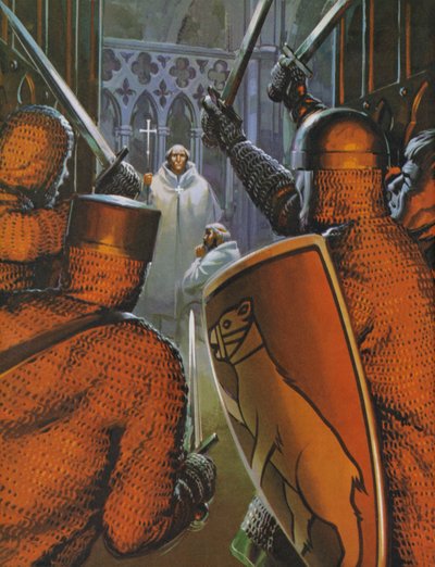 Mordet på Thomas A Becket i Canterbury-katedralen (färglitografi) av Angus McBride