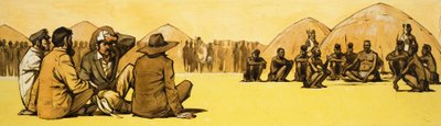 Pionjärer förhandlar med stamhövdingar i Afrika av Angus McBride