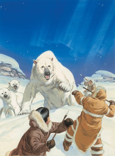 Isbjörnar och eskimåer (gouache på papper) av Angus McBride