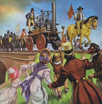 Järnvägen Stockton och Darlington (färglitografi) av Angus McBride