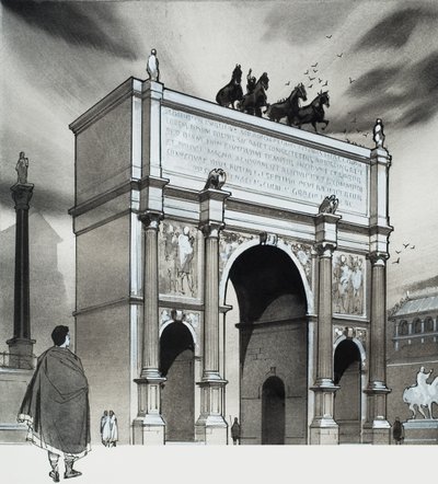 Triumfbåge för kejsar Lucius Septimius Severus, Rom (gouache på papper) av Angus McBride
