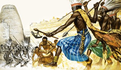 Krigsdans av Bantu-stamfolk av Angus McBride