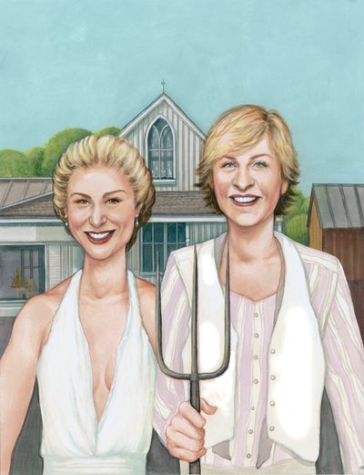 Ellen och Portia, 2008 (akryl på illustrationstavla) av Anita Kunz