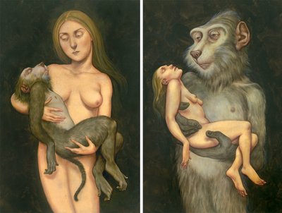 Pieta med makak, 2010 (akrylfärg på illustrationskartong) av Anita Kunz