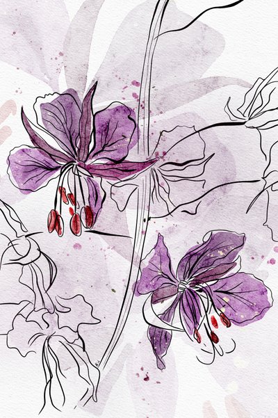 Lila blommor i akvarell av Ankie Kooi