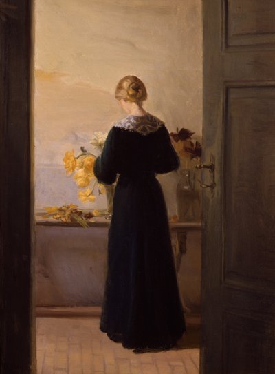 Flicka arrangerar blommor av Anna Kirstine Ancher