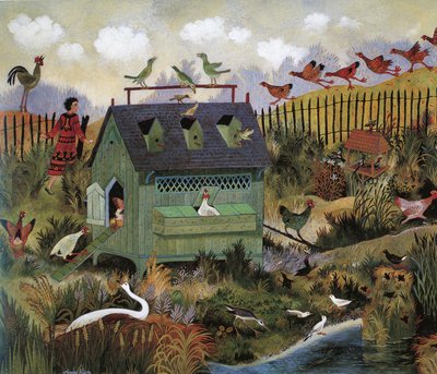 Upptagna fåglar, 2001 (akryl) av Anna Pugh