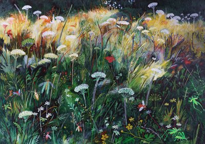 Night Meadow, 2022 (akryl på kartong) av Anna Pugh