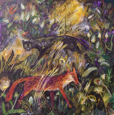 Pantern och räven, 2023 (akryl) av Anna Pugh