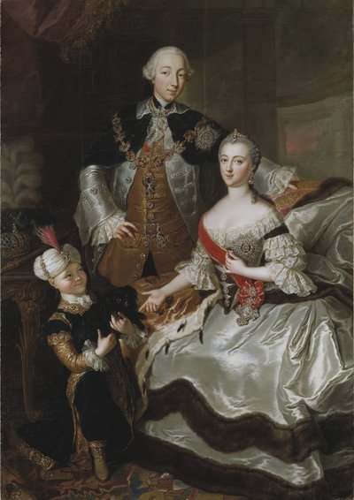 Pierre III Fiodorovitch, empereur de Russie et Catherine Alexeivna (Catherine II) - Porträtt av storhertig Pyotr Fyodorovitch och storhertiginnan Catherine Alekseyevna, av Lisiewska, Anna Rosina (1713-1783). Olja på duk av Anna Rosina Lisiewska
