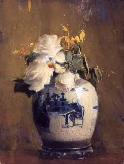 De vita rosorna, före 1922 (akvarell på kartong) av Anna S. Fisher