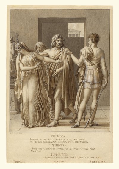 Phaedra avvisar Theseus omfamningar av Anne-Louis Girodet de Roucy-Trioson