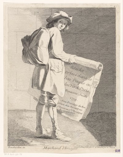 Rondreizende prentsäljer Merchant of Images (titel på objekt) Studier tagna i Lower People eller Crees i Paris. Tredje färgen. (serietitel på objekt) av Anne Claude Philippe Caylus