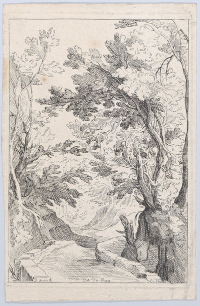 En väg med en bröstvärn i en skog, 1700-talet. av Anne Claude Philippe de Caylus