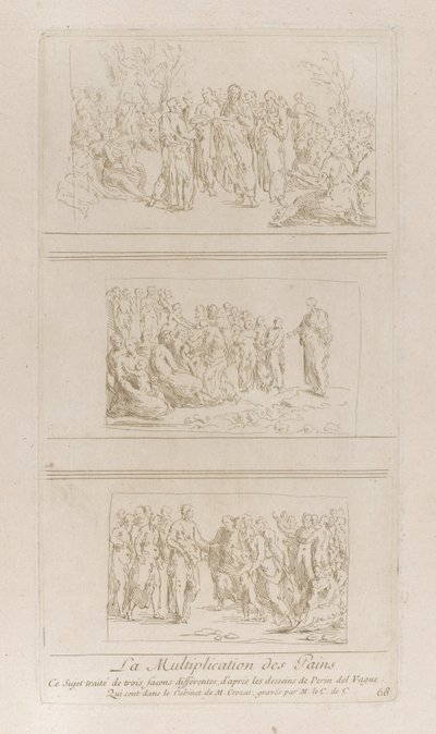 Tre separata studier för brödens mirakel, som visar Kristus stående i d..., ca. 1729-40. av Anne Claude Philippe de Caylus