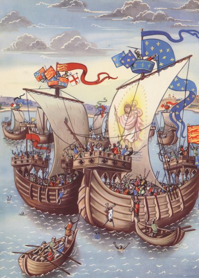 Slaget vid Sluys (färglitografi) av Anne & Johnstone Janet (1928 79) Johnstone