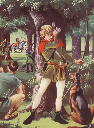 Robin Hood i Sherwoodskogen (färglitografi) av Anne & Johnstone Janet (1928 79) Johnstone