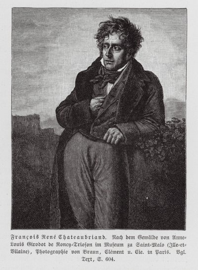 Francois Rene de Chateaubriand, fransk författare, politiker och diplomat (gravyr) av Anne Louis (after) Girodet de Roucy-Trioson