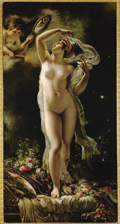 Danae tittar på sig själv i en spegel som hålls av Amor (olja på duk) av Anne Louis Girodet de Roucy-Trioson