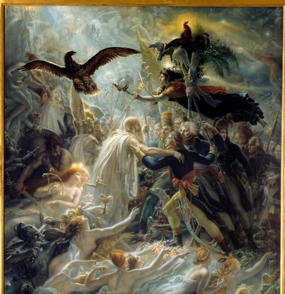 Apoteos av de franska hjältarna som dog för hemlandet under Libertekriget, hyllning till Napoleon Bonaparte Allegorie som representerar barden Ossian, skotsk poet från 300-talet läst av Napoleon, som välkomnade Louis Charles Antoine Desaix de Ve av Anne Louis Girodet de Roucy Trioson