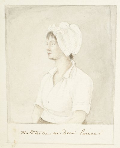 Porträtt av en Mulatto Girl, odaterad (grafit, akvarell och grå tvätt på papper) av Anne Marguerite Hyde de Neuville