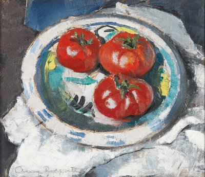 Stilleben - tre tomater (olja ombord) av Anne Redpath
