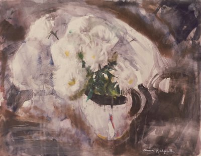 Vita blommor i en vit kanna, ca 1960 (akvarell på papper) av Anne Redpath