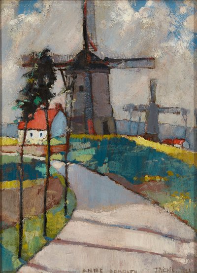 Väderkvarnar vid Pas De Calais (olja ombord) av Anne Redpath