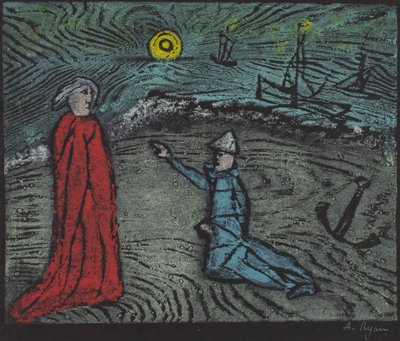 Nu, alltid vaken, min käre mästare, fruktar jag en dödlig storm (träsnitt i färg) av Anne Ryan