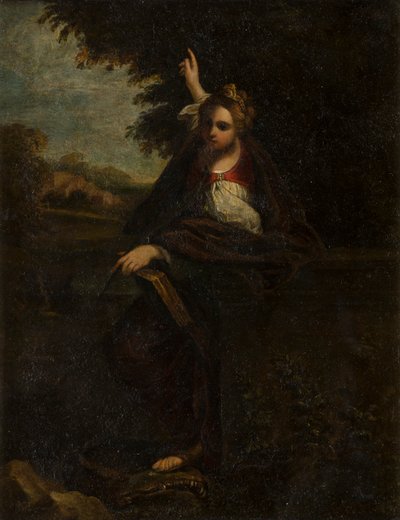 St. Margaret in a Landscape : A Sybil, ca 1580-1609 (metall under glas) av Annibale (after) Carracci