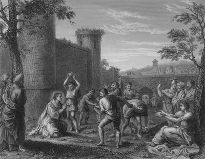 Steningen av St Stephen (gravyr) av Annibale (after) Carracci