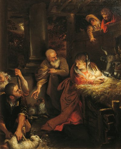Tillbedjan av herdarna (olja på duk) av Annibale (attr. to) Carracci
