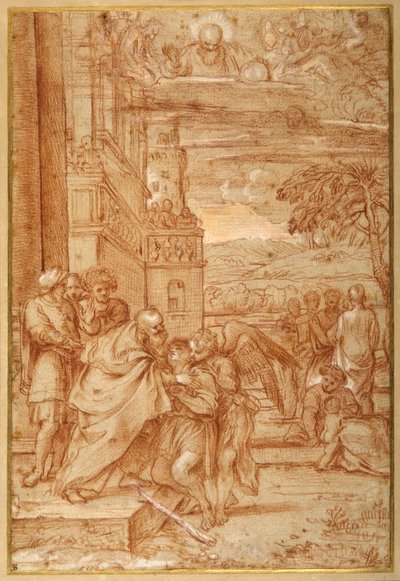 Den förlorade sonens återkomst, efter Annibale Carracci (röd krita & höjdare på papper) av Annibale (follower of) Carracci