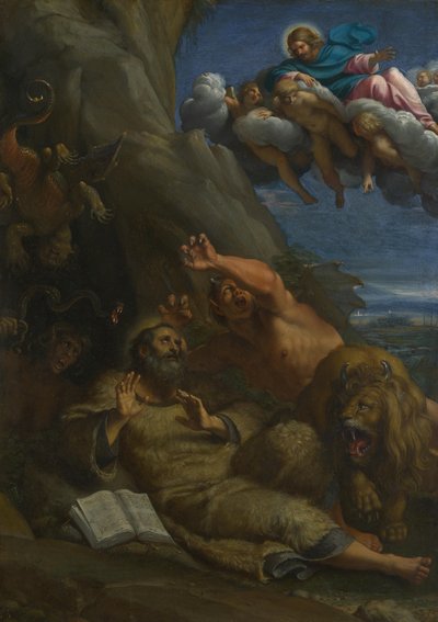 Kristus uppenbarade sig för Saint Anthony Abbot under hans frestelse, ca. 1598 av Annibale Carracci
