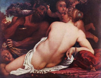 Tyska: Bacchantin Venus med en satyr och Amor av Annibale Carracci