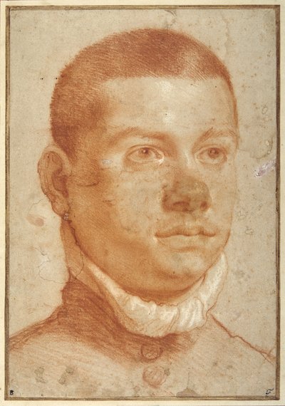Porträtt-huvud av en ung man (röd krita) av Annibale Carracci