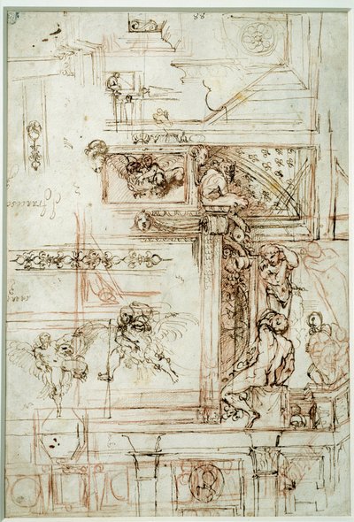 Projekt för galleriet Farnese. Teckning av Annibal Carracci Dit Carrache (1560-1609) av Annibale Carracci