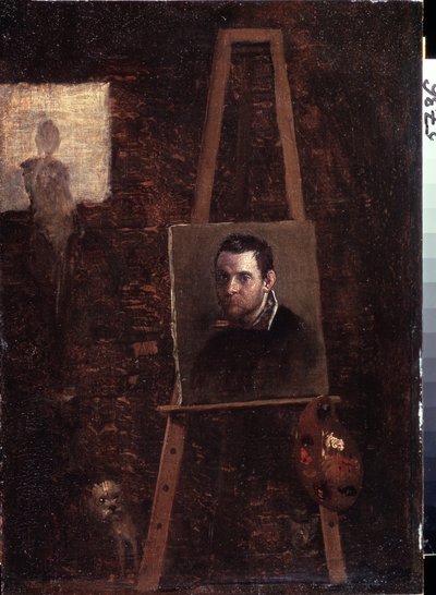 Självporträtt vid staffliet, 1603-04 av Annibale Carracci
